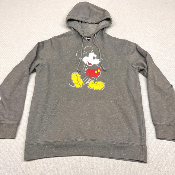 Disney Other - Disney Mickey Mouse Hoodie Mens Medium Gray Speckle Hooded Fleece Pullover